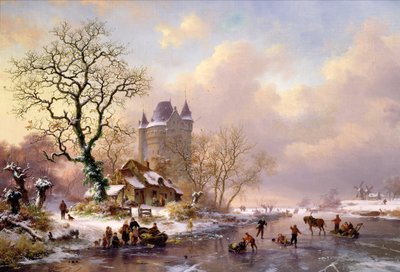 Winterlandschap met een kasteel door Frederick Marianus Kruseman